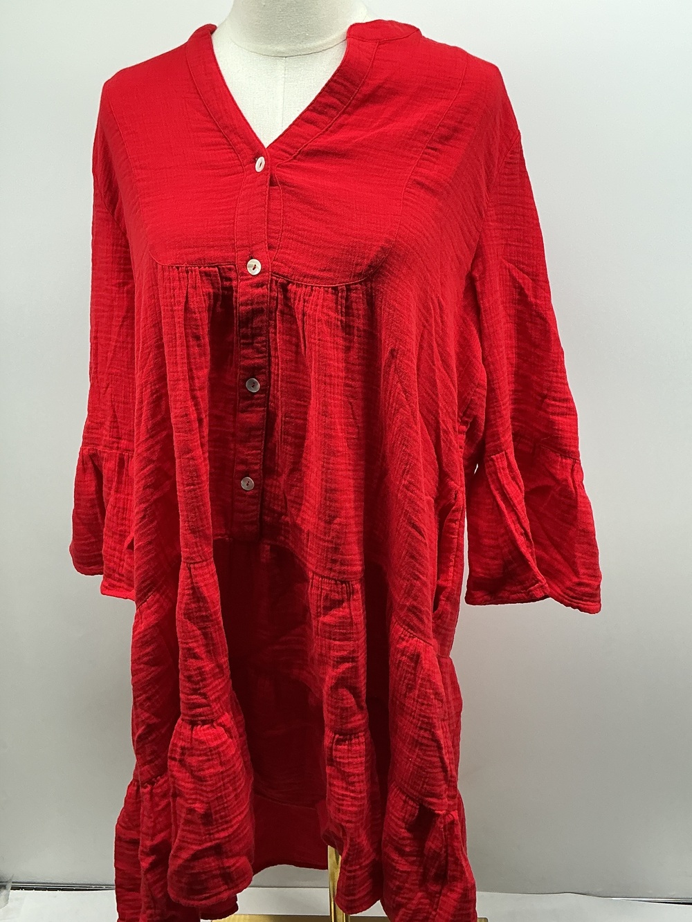 100% Organic Cotton Gauze Long Sleeve Tiered Mini Dress